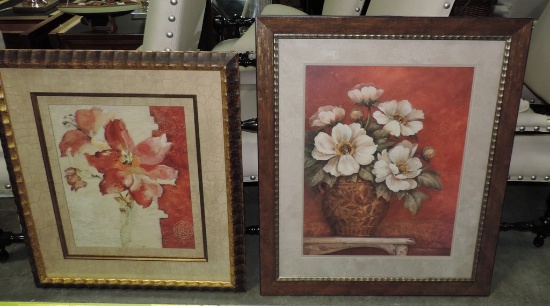 2 Large Color Floral Prints In Frames