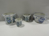 Lot Of 4 Ceramic Oriental Style Planters