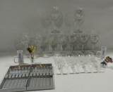 Tray Lot Wine Glasses From Wineries, Shot Glasses, Glass Stirrers & More
