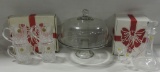 Covered Cake Stand & New Glassware In Boxes