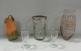 Tray of Art Glass Vases & Glasses
