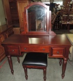 Mahogany Vanity With Mirror And Stool