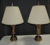 2 Brass Table Lamps With Shades