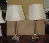 Pair Of Clear Lucite Column Lamps