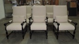 6 Linen Covered Wooden Arm Chairs