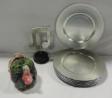 Turkey Planter, Musical Note Decoration & Silver Lacquer Undertrays, vintage condition