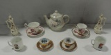 English Teapot, Cup & Saucers, Vinegar Bottles And Luster Cups