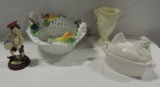 Large Ceramic Italian Basket, Rooster Design Sauce Tureen, Italian Composition Vase