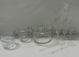 6 Pc Crystal Salad Bowl Set And 6 Engraved Wine Glasses