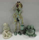 Pair Of Resin Angel/Cherub Garden Statues & Metal Floppy Ear Dog Statue