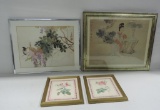 Lot Of Oriental & Floral Prints In Frames