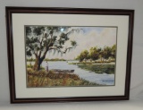 Signed Original Watercolor Of Southern River Scene