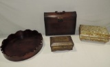 3 Decorative Boxes & Wood Tray