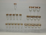 Set Of Heavy Gold Trim Clear Glass Stemware