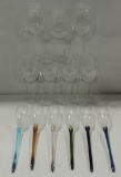 7 Clear Wine Glasses And 5 Unusual Handled Mixed Color Wine Glasses