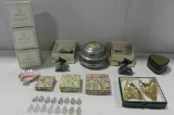 Neptune Shell Silver Plate Card Holders, 2 Carved Jade Wale Figurines, Plus More