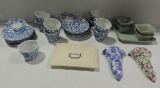 Blue & White Cup & Luncheon Plates, Wall Pockets & Casa Stone Pottery