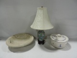 Oriental Style Desk Lamp, PFaltzGraff Casserole Coved Dish & Pottery Center Bowl