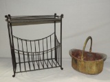 Small Iron Magazine Stand & Brass Planter