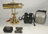 Canon Binoculars 12 X 36 IS 5.6 Image Stabilizer, Simmons Camo Binoculars & Brass Desk Lamp