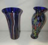 2 Art Glass Murano Type Vases
