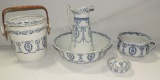 Antique 5 Pc. Victorian Ardleys England Blue & White Chamber Bedroom Set