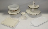 4 Pcs Goddinger Creamware Serving Dishes & 2 White Ceramic Serving Pcs.