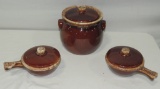 Hull Brownware Pottery Jar & Soup Bowls With Handles