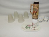 4 Frosted Glass Shades, Ceramic Stein & More