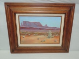Signed Western Oil On Canvas In Wood Frame