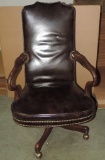 Brown Leather & Mahogany Office Armchair