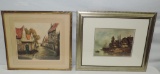 Signed Antique Color Etching & Color Print In Frame
