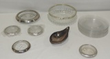 Sterling Rimmed Coasters, Silver Rimmed Bowl And Crystal Plates