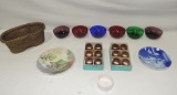 6 Colored Glass Bowls, Hand Painted Plate, Copenhagen Christmas 1970 Plate And More