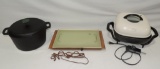 Emeril Cast Iron Cook Pot. Vintage Warming Tray & Rival Electric Skillet