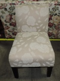 Taupe Color Rose Fabric Covered Side Chair