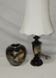 Oriental Chokin Vase & Metal Table Lamp With Shade