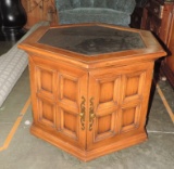Hexagon Shape End Table With Black Slate Insert Top