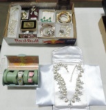 Tray Lot Costume Jewelry With Vintage Barbie Wrist Watch Set In Case