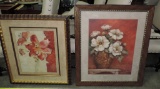 2 Large Color Floral Prints In Frames