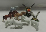 3 Lenox Bird Figurines & 6 Porcelain Horse Figurines