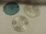 2 Heisey Glass Crystal Platters & Modern Blue Glass Serving Tray