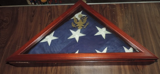 American Flag in Glass and Wood Case