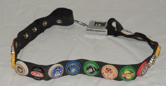 Custom Made Bottle Cap Belt with Seatbelt Lock