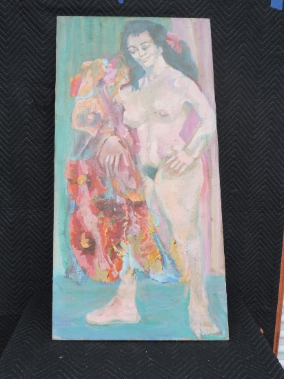 1960's-70's Hawaiian Large Oil on Canvas of Nude Woman