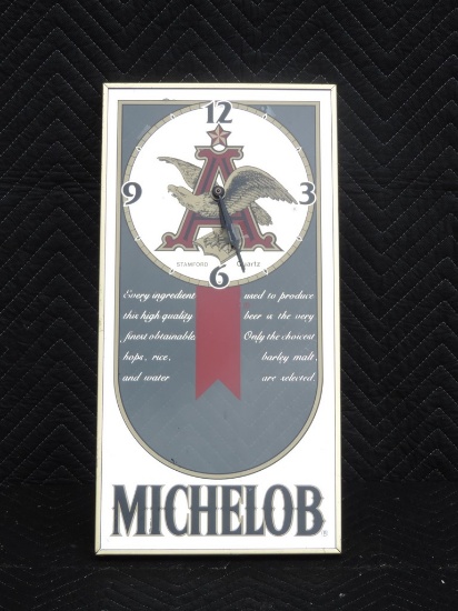 Vintage Michelob Glass and Brass Hanging Wall Clock