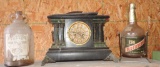 Antique Clock and Bottle Lot