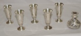 Lot of (5) Sterling Silver Shot Glasses and Silver Overlay Bottle