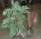 Composition Planter With Artificial Fern And Glass Ring Jar With Sticks