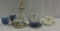 2 Blue Oriental Saki Cups, 4 Tea Cup & Saucers, Figurine Of Colonial Lady